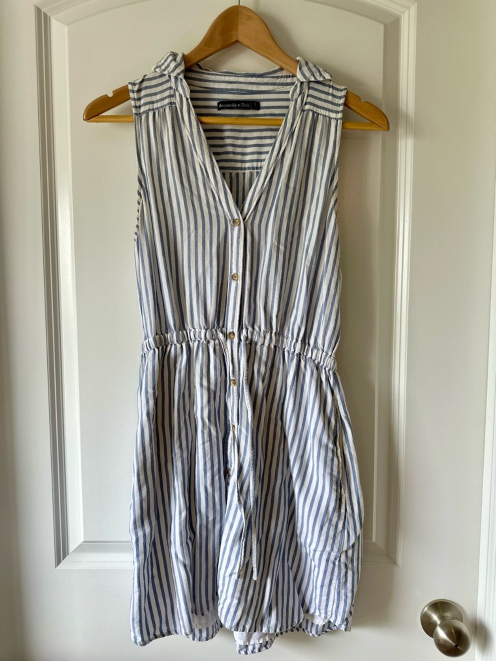 Abercrombie & Fitch Blue and White Striped Sleeveless Midi Dress